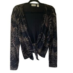 Chico’s Travelers Black Brown Printed Fairy Goth Tie Front Stretchy Top Size 1 M